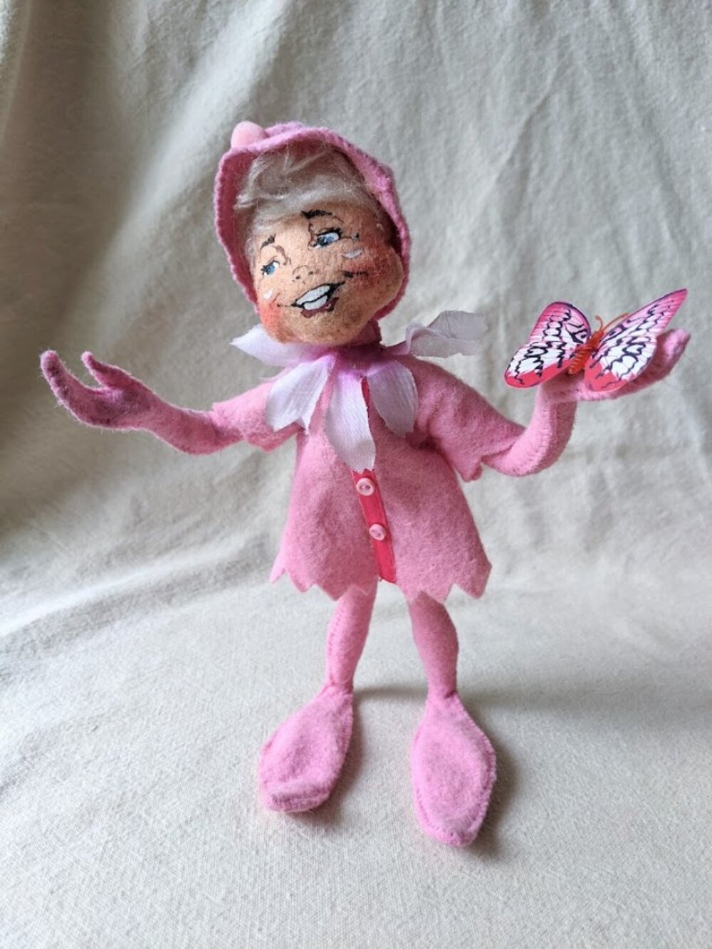 2010 Annalee Pink Spring Elf with Butterfly 75th Anniversary Elf 8"
